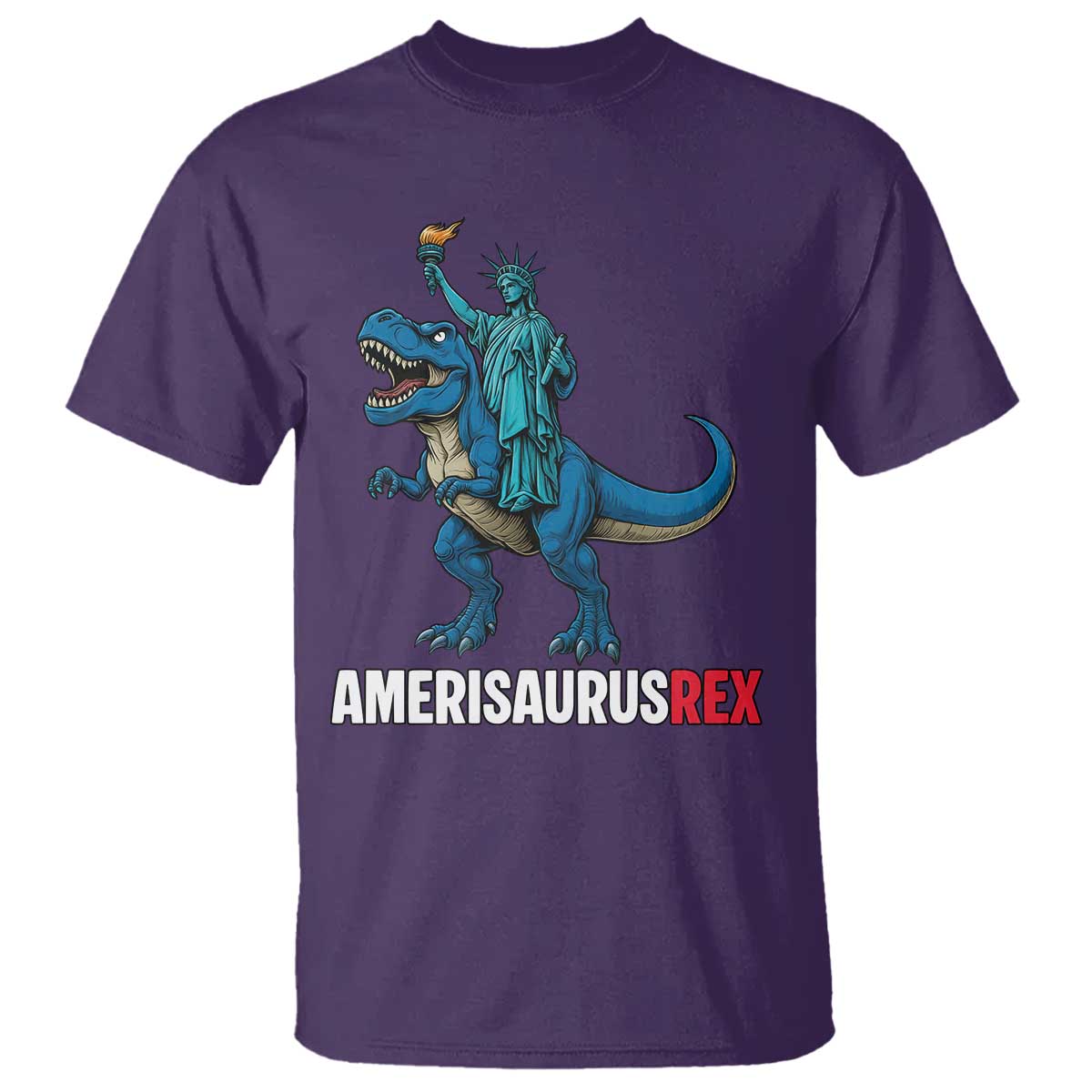 Patriotic Dinosaur T Shirt Funny Amerisaurus Rex Statue Of Liberty Dino - Wonder Print Shop