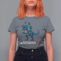 Patriotic Dinosaur T Shirt For Women Funny Amerisaurus Rex Statue Of Liberty Dino - Wonder Print Shop