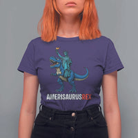 Patriotic Dinosaur T Shirt For Women Funny Amerisaurus Rex Statue Of Liberty Dino - Wonder Print Shop