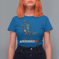 Patriotic Dinosaur T Shirt For Women Funny Amerisaurus Rex Statue Of Liberty Dino - Wonder Print Shop