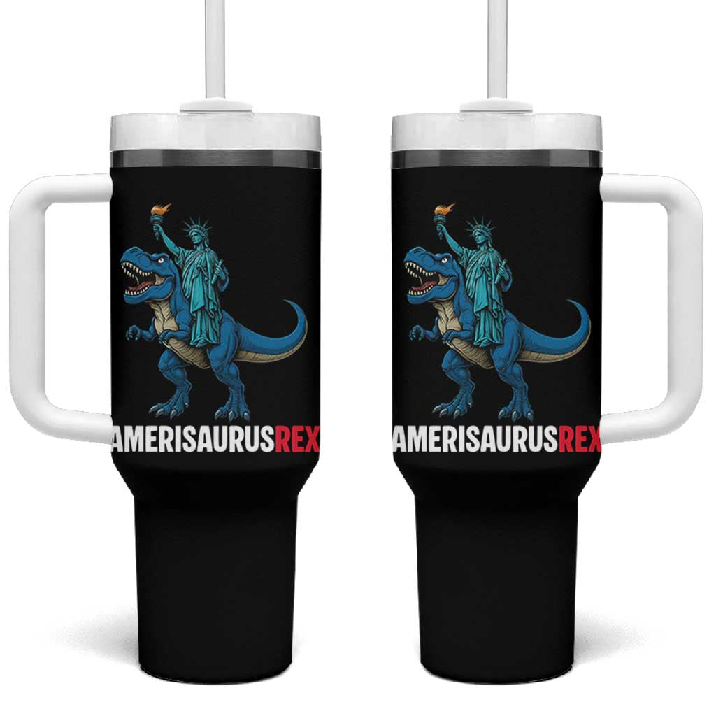 Patriotic Dinosaur Tumbler With Handle Funny Amerisaurus Rex Statue Of Liberty Dino