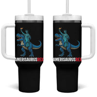 Patriotic Dinosaur Tumbler With Handle Funny Amerisaurus Rex Statue Of Liberty Dino
