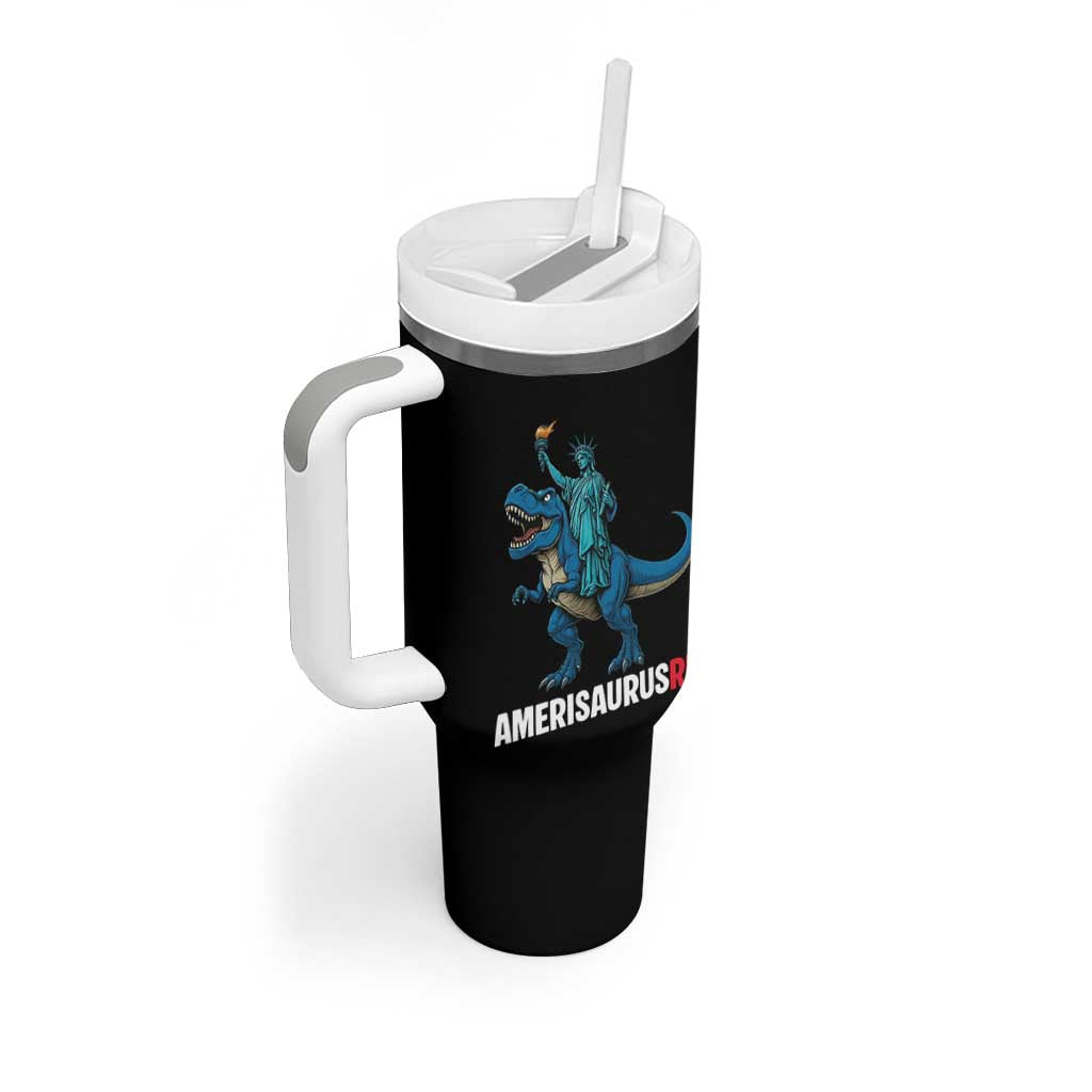 Patriotic Dinosaur Tumbler With Handle Funny Amerisaurus Rex Statue Of Liberty Dino