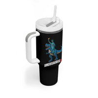 Patriotic Dinosaur Tumbler With Handle Funny Amerisaurus Rex Statue Of Liberty Dino