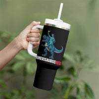 Patriotic Dinosaur Tumbler With Handle Funny Amerisaurus Rex Statue Of Liberty Dino
