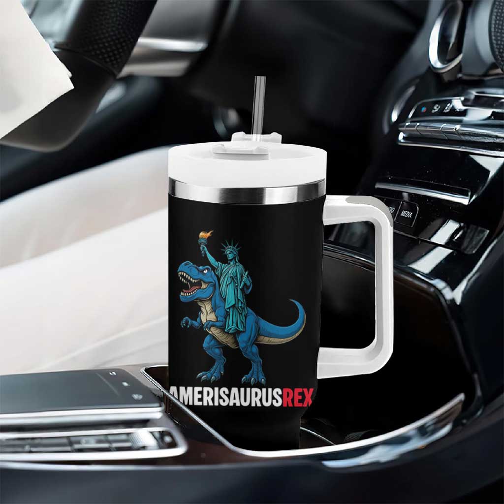 Patriotic Dinosaur Tumbler With Handle Funny Amerisaurus Rex Statue Of Liberty Dino