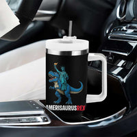 Patriotic Dinosaur Tumbler With Handle Funny Amerisaurus Rex Statue Of Liberty Dino