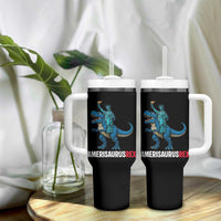 Patriotic Dinosaur Tumbler With Handle Funny Amerisaurus Rex Statue Of Liberty Dino