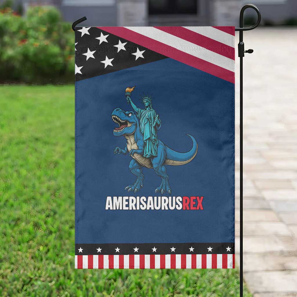Patriotic Dinosaur Garden Flag Funny Amerisaurus Rex Statue Of Liberty Dino
