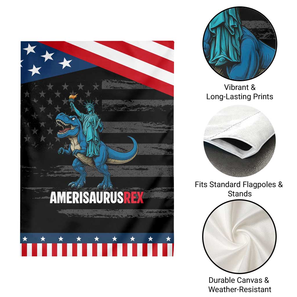 Patriotic Dinosaur Garden Flag Funny Amerisaurus Rex Statue Of Liberty Dino