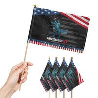 Patriotic Dinosaur Patriotic Handheld Flag Funny Amerisaurus Rex Statue Of Liberty Dino