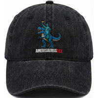 Patriotic Dinosaur Washed Cotton Baseball Cap Funny Amerisaurus Rex Statue Of Liberty Dino