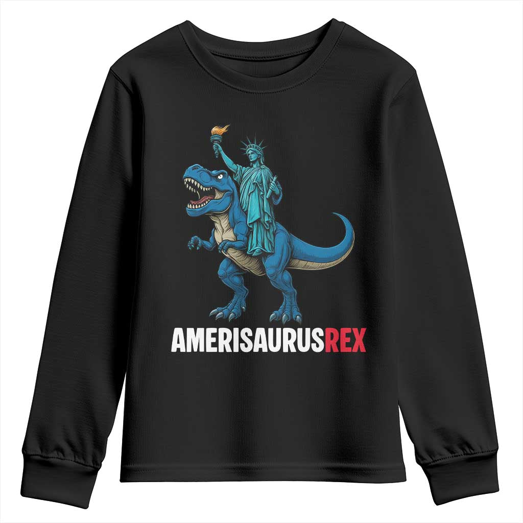 Patriotic Dinosaur Youth Sweatshirt Funny Amerisaurus Rex Statue Of Liberty Dino - Wonder Print Shop