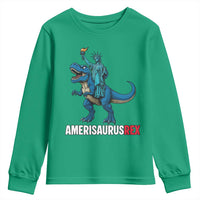 Patriotic Dinosaur Youth Sweatshirt Funny Amerisaurus Rex Statue Of Liberty Dino - Wonder Print Shop