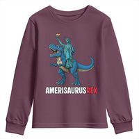 Patriotic Dinosaur Youth Sweatshirt Funny Amerisaurus Rex Statue Of Liberty Dino - Wonder Print Shop