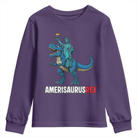 Patriotic Dinosaur Youth Sweatshirt Funny Amerisaurus Rex Statue Of Liberty Dino - Wonder Print Shop