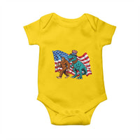 Funny Patriotic Baby Onesie Bigfoot Walking Dinosaur With USA Flag - Wonder Print Shop