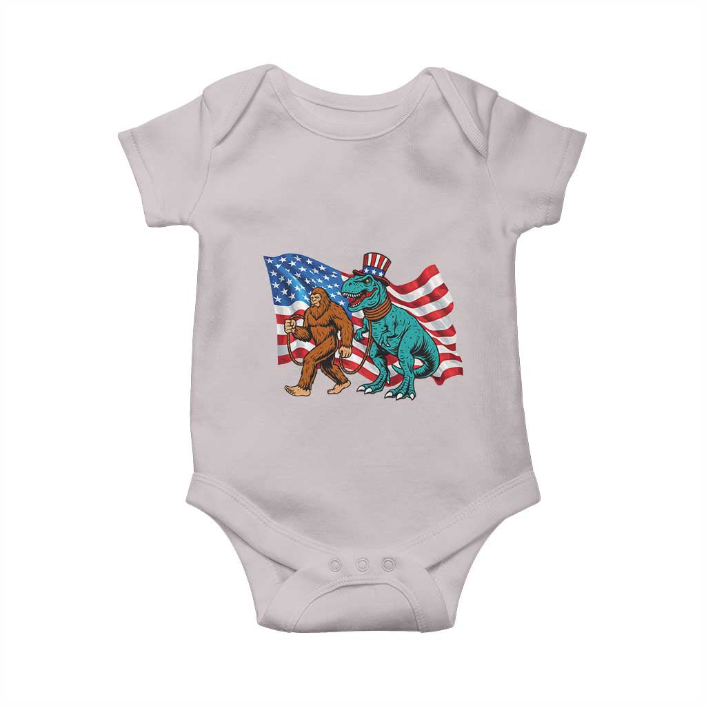 Funny Patriotic Baby Onesie Bigfoot Walking Dinosaur With USA Flag - Wonder Print Shop