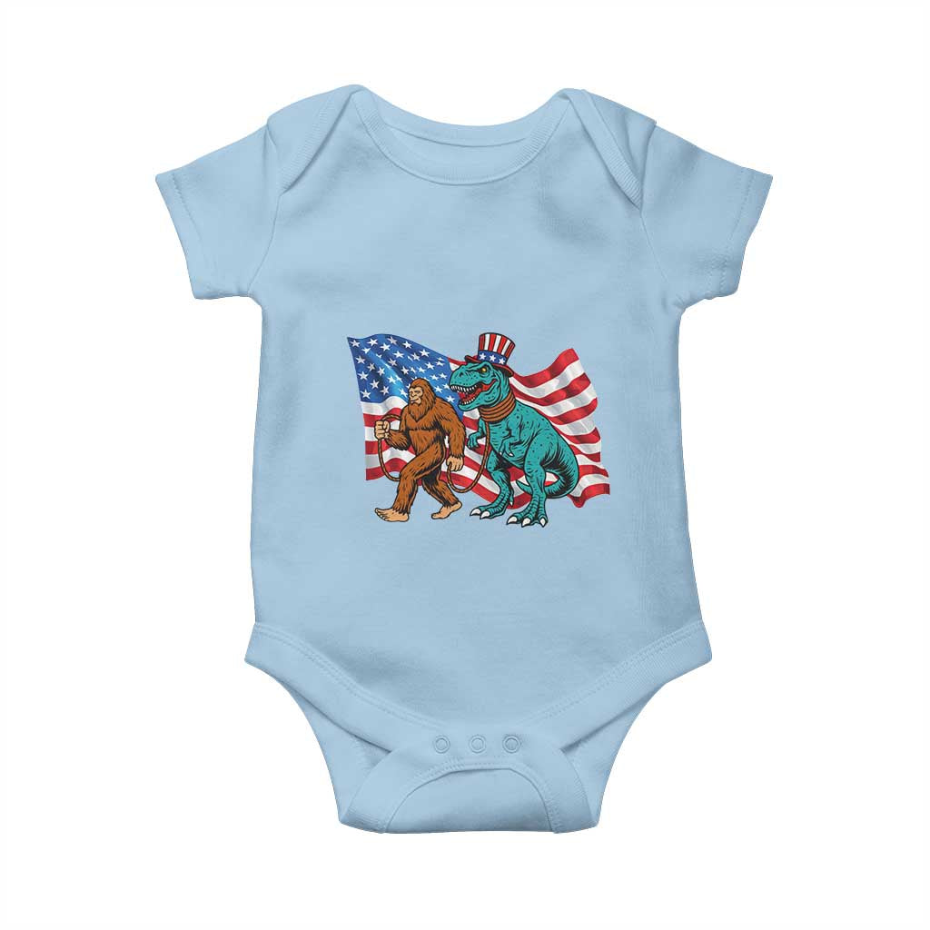 Funny Patriotic Baby Onesie Bigfoot Walking Dinosaur With USA Flag - Wonder Print Shop