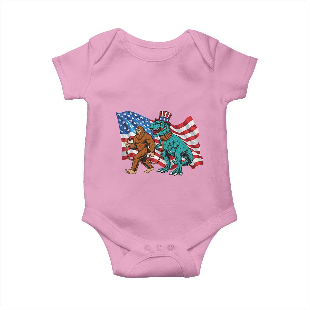 Funny Patriotic Baby Onesie Bigfoot Walking Dinosaur With USA Flag - Wonder Print Shop