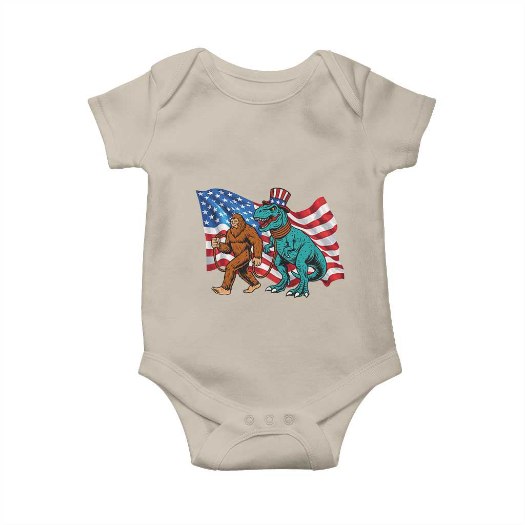 Funny Patriotic Baby Onesie Bigfoot Walking Dinosaur With USA Flag - Wonder Print Shop