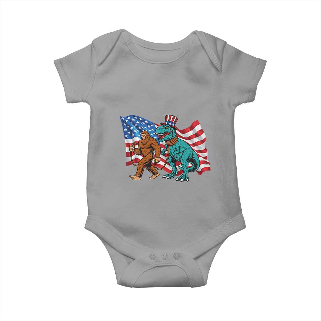Funny Patriotic Baby Onesie Bigfoot Walking Dinosaur With USA Flag - Wonder Print Shop