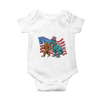 Funny Patriotic Baby Onesie Bigfoot Walking Dinosaur With USA Flag - Wonder Print Shop