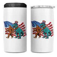 Funny Patriotic 4 in 1 Can Cooler Tumbler Bigfoot Walking Dinosaur With USA Flag
