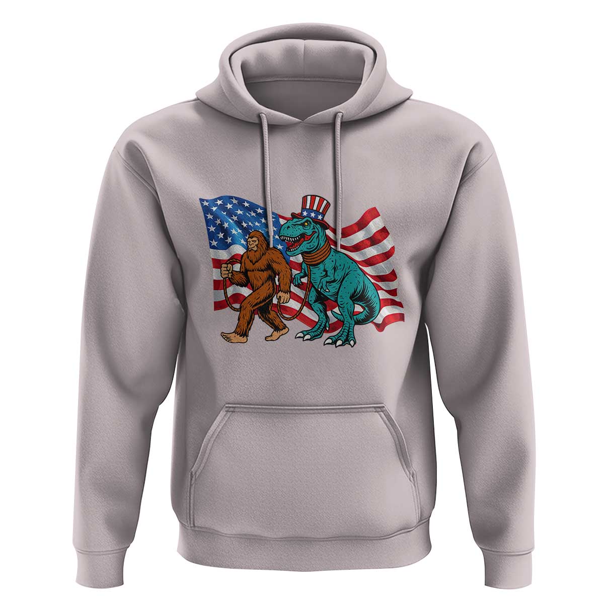 Funny Patriotic Hoodie Bigfoot Walking Dinosaur With USA Flag - Wonder Print Shop