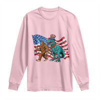 Funny Patriotic Long Sleeve Shirt Bigfoot Walking Dinosaur With USA Flag - Wonder Print Shop