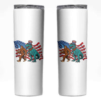 Funny Patriotic Skinny Tumbler Bigfoot Walking Dinosaur With USA Flag