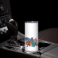 Funny Patriotic Skinny Tumbler Bigfoot Walking Dinosaur With USA Flag