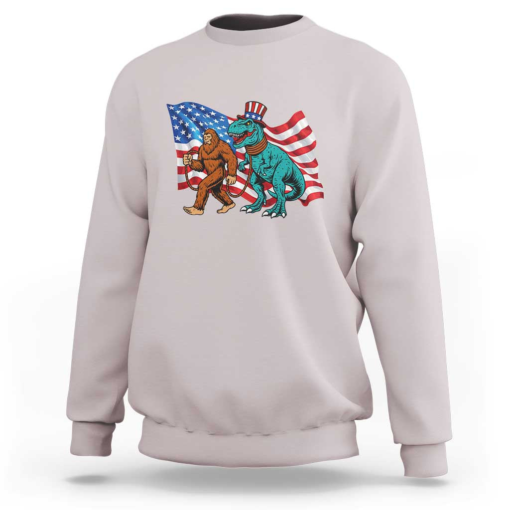Funny Patriotic Sweatshirt Bigfoot Walking Dinosaur With USA Flag - Wonder Print Shop