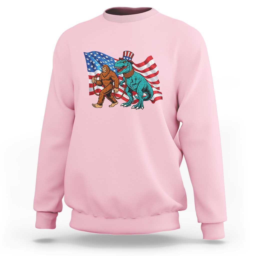Funny Patriotic Sweatshirt Bigfoot Walking Dinosaur With USA Flag - Wonder Print Shop