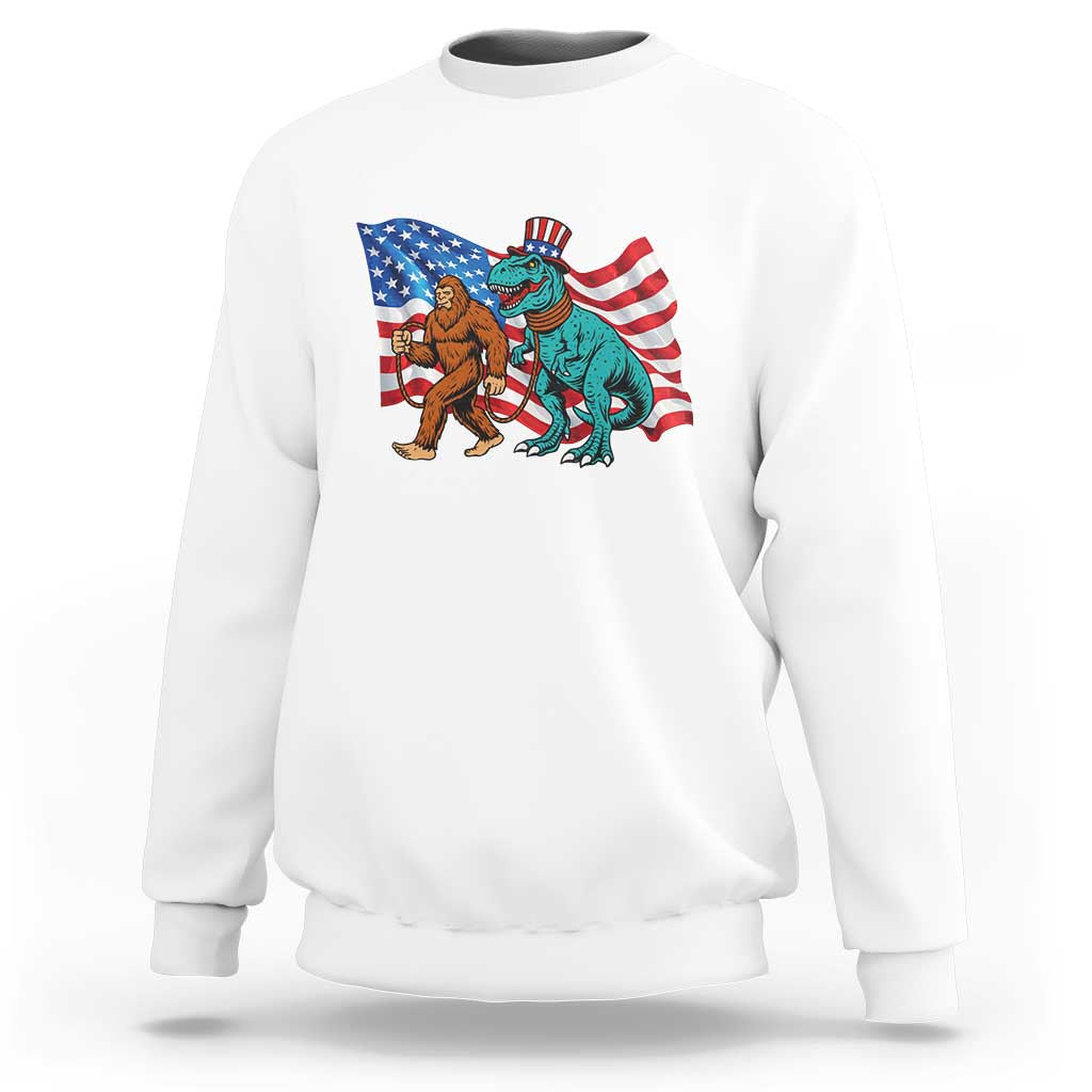Funny Patriotic Sweatshirt Bigfoot Walking Dinosaur With USA Flag - Wonder Print Shop