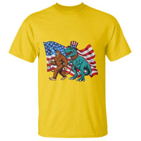 Funny Patriotic T Shirt Bigfoot Walking Dinosaur With USA Flag - Wonder Print Shop