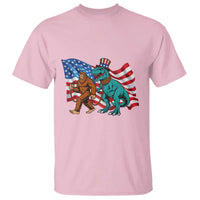 Funny Patriotic T Shirt Bigfoot Walking Dinosaur With USA Flag - Wonder Print Shop