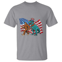 Funny Patriotic T Shirt Bigfoot Walking Dinosaur With USA Flag - Wonder Print Shop
