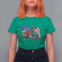 Funny Patriotic T Shirt For Women Bigfoot Walking Dinosaur With USA Flag - Wonder Print Shop