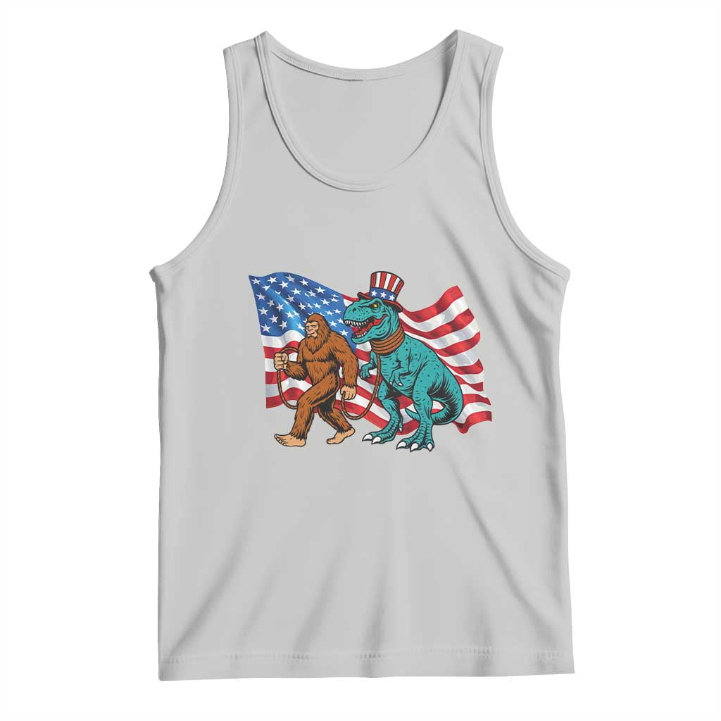 Funny Patriotic Tank Top Bigfoot Walking Dinosaur With USA Flag - Wonder Print Shop