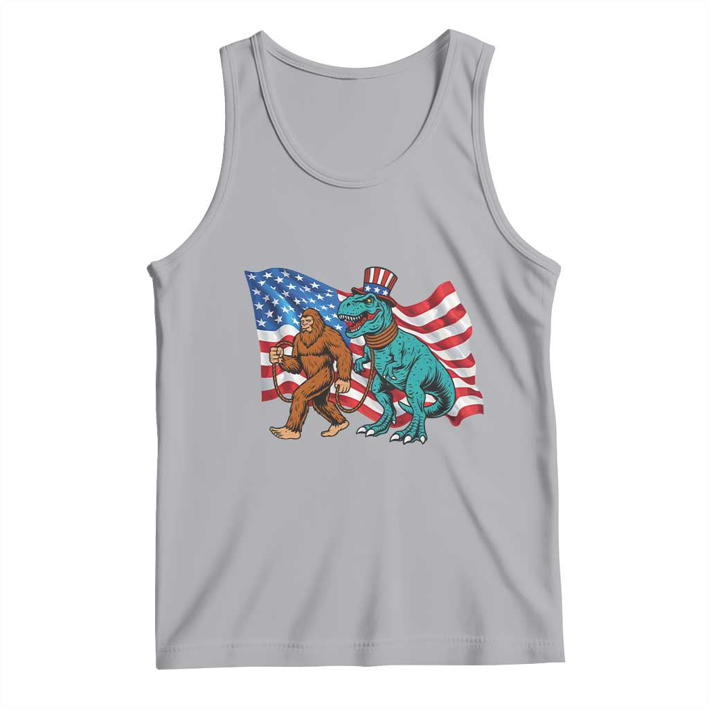 Funny Patriotic Tank Top Bigfoot Walking Dinosaur With USA Flag - Wonder Print Shop