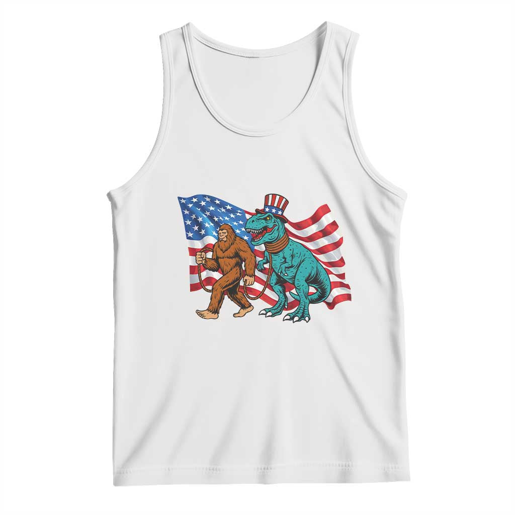 Funny Patriotic Tank Top Bigfoot Walking Dinosaur With USA Flag - Wonder Print Shop