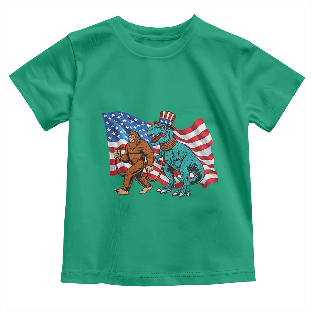 Funny Patriotic Toddler T Shirt Bigfoot Walking Dinosaur With USA Flag - Wonder Print Shop