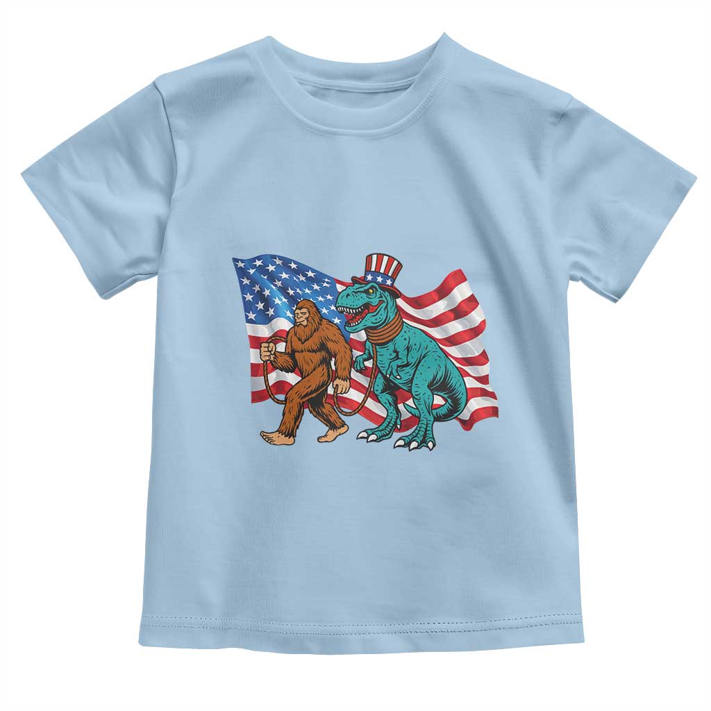 Funny Patriotic Toddler T Shirt Bigfoot Walking Dinosaur With USA Flag - Wonder Print Shop