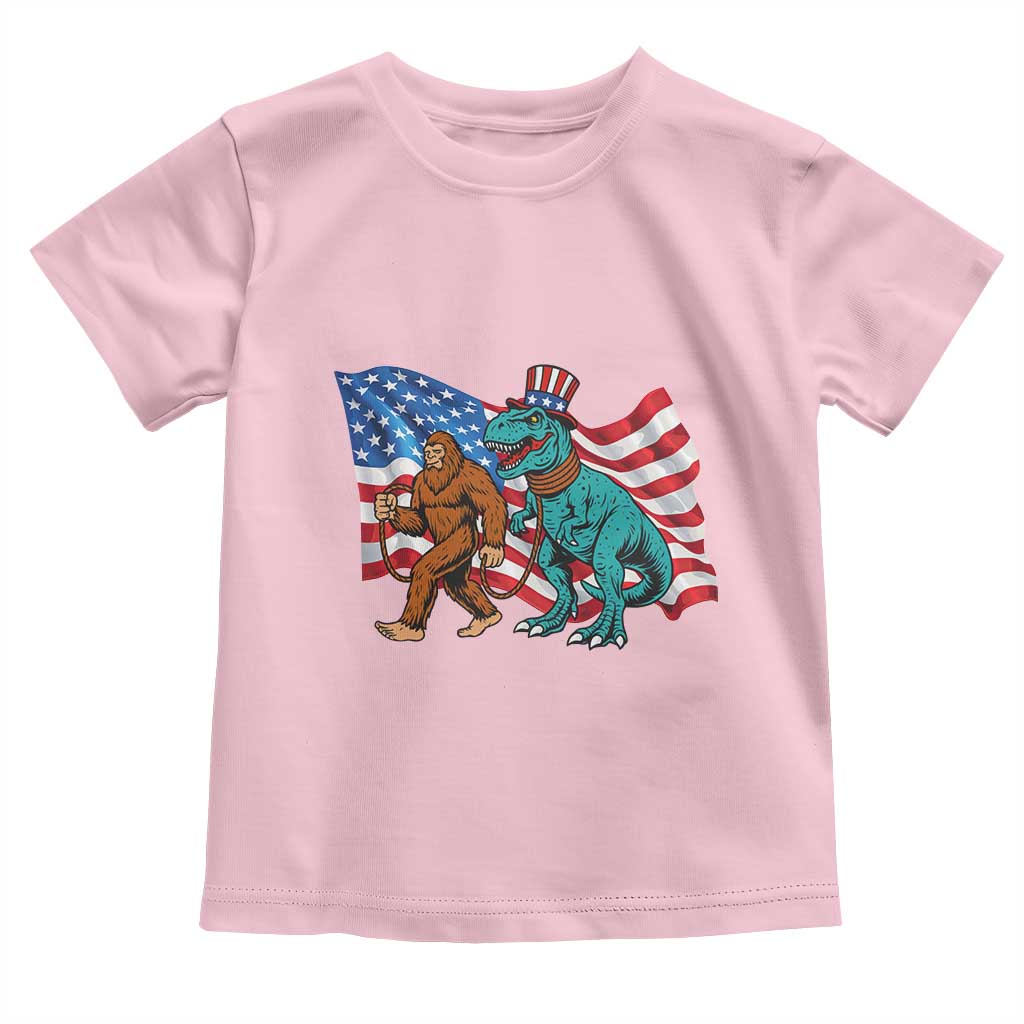 Funny Patriotic Toddler T Shirt Bigfoot Walking Dinosaur With USA Flag - Wonder Print Shop