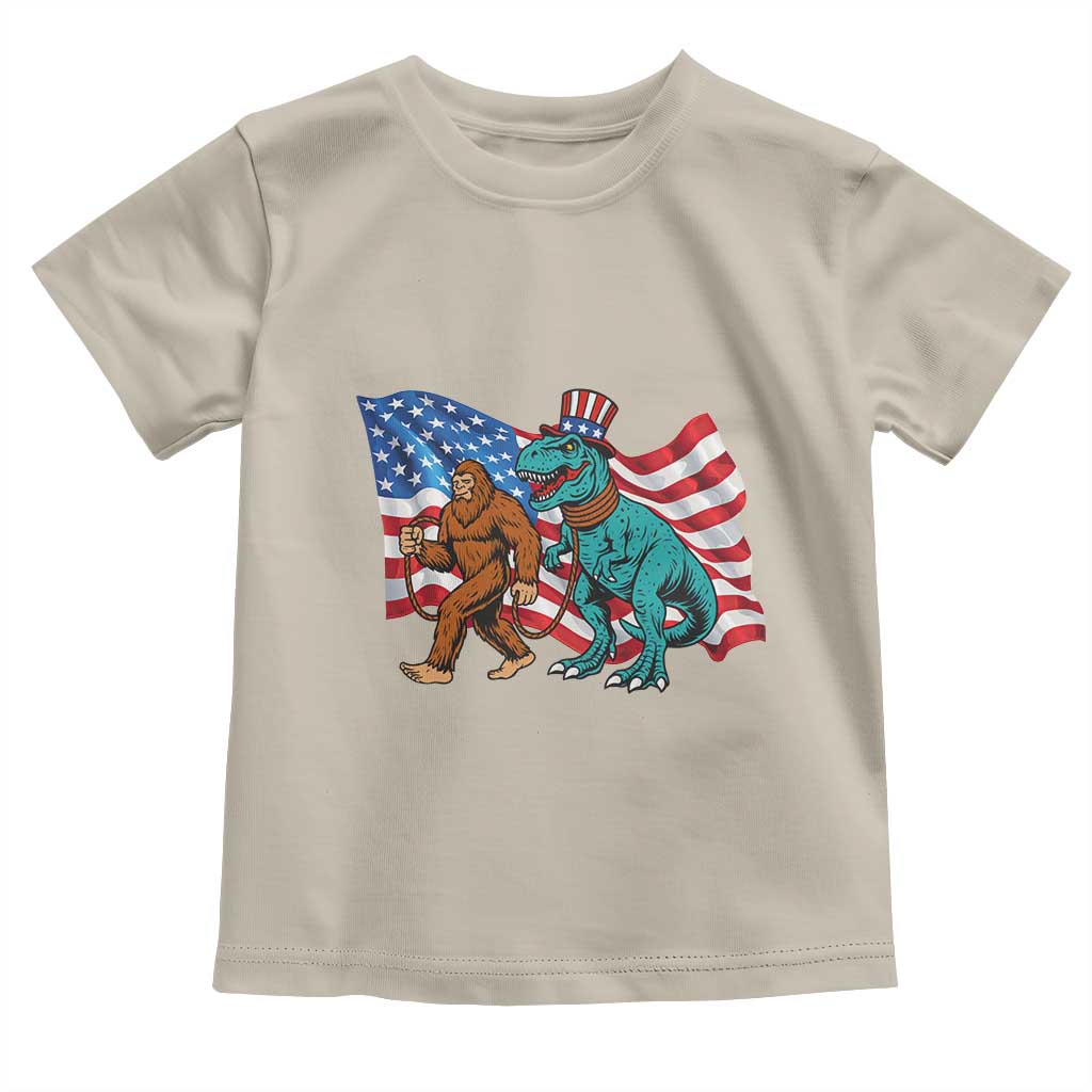 Funny Patriotic Toddler T Shirt Bigfoot Walking Dinosaur With USA Flag - Wonder Print Shop