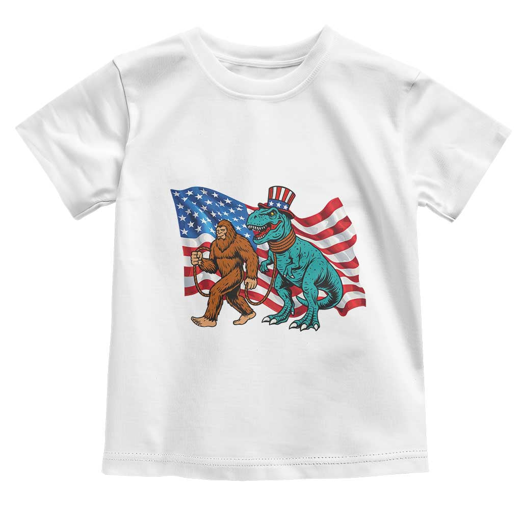 Funny Patriotic Toddler T Shirt Bigfoot Walking Dinosaur With USA Flag - Wonder Print Shop