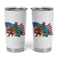 Funny Patriotic Tumbler Cup Bigfoot Walking Dinosaur With USA Flag