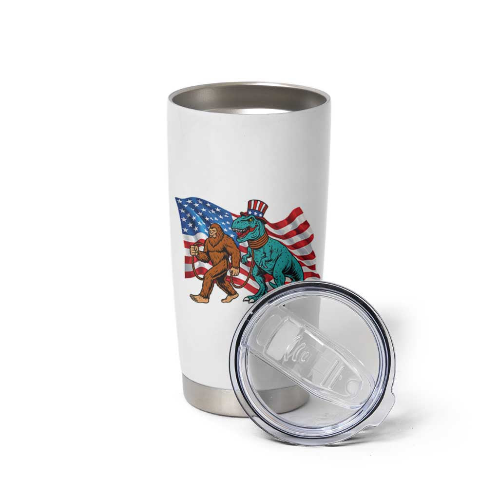 Funny Patriotic Tumbler Cup Bigfoot Walking Dinosaur With USA Flag