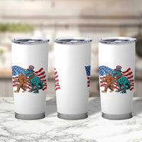 Funny Patriotic Tumbler Cup Bigfoot Walking Dinosaur With USA Flag